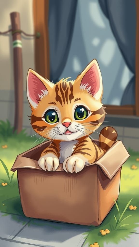 Cute Cat in Shoebox Cartoon Style
