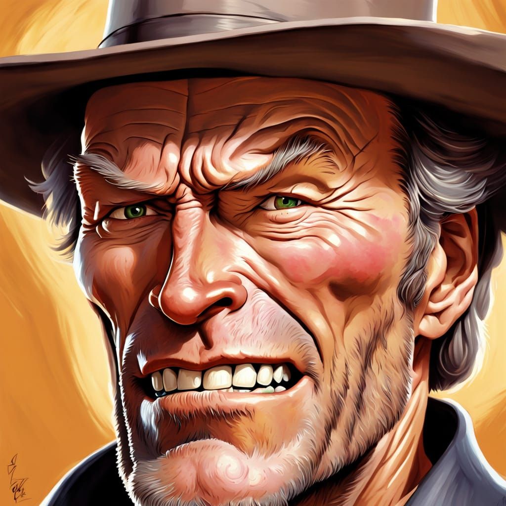Clint Eastwood Caricature as The Good, The Bad, and The Ugly