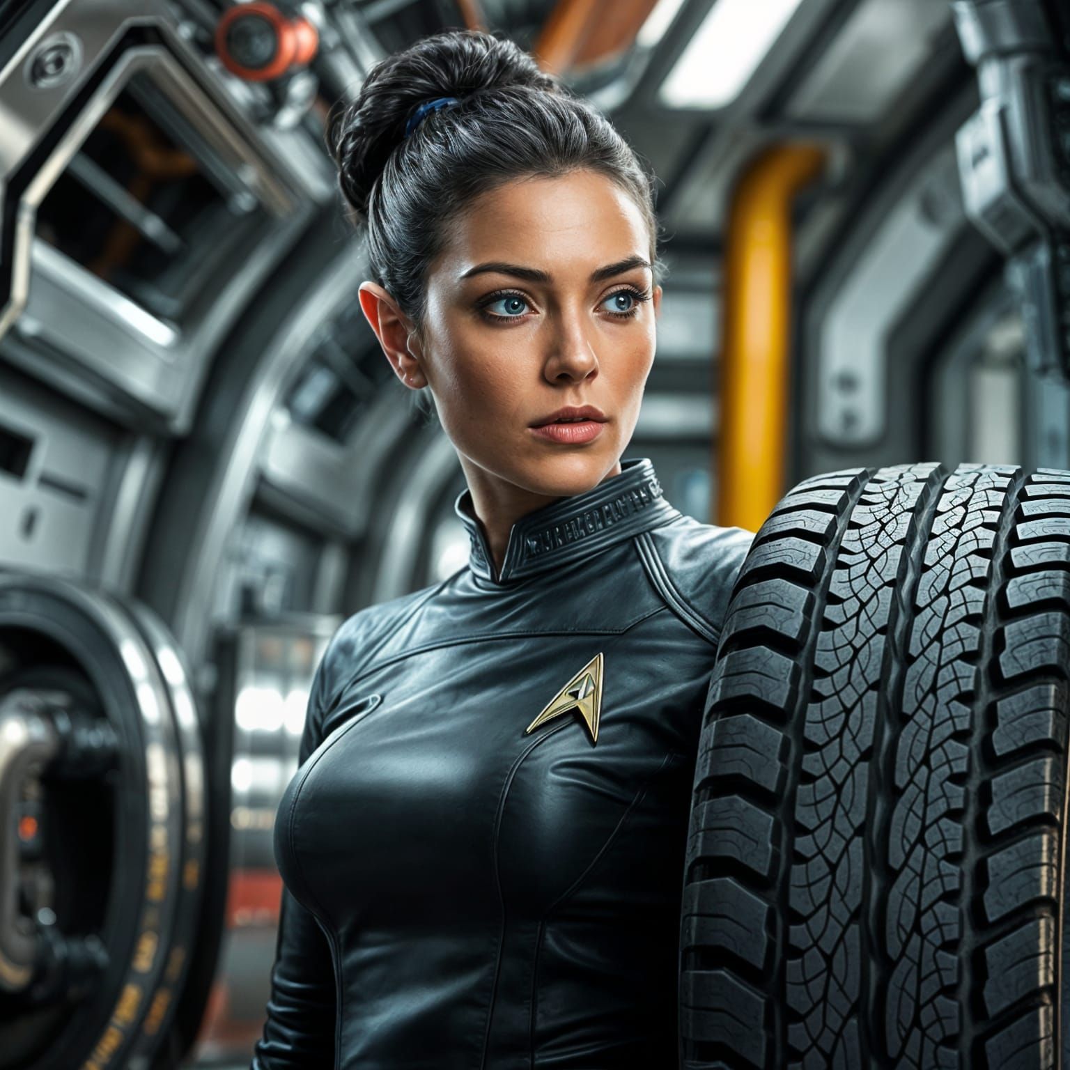 Hyperrealistic Vulcan Wonders at Car Tire