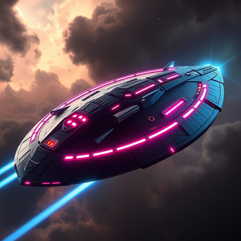 Futuristic Torus-Shaped Spaceship Dominates Turbulent Nebula