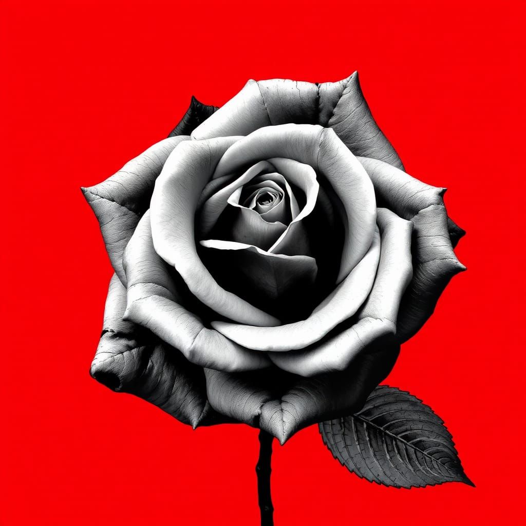 Abstract Black and White Rose on Red