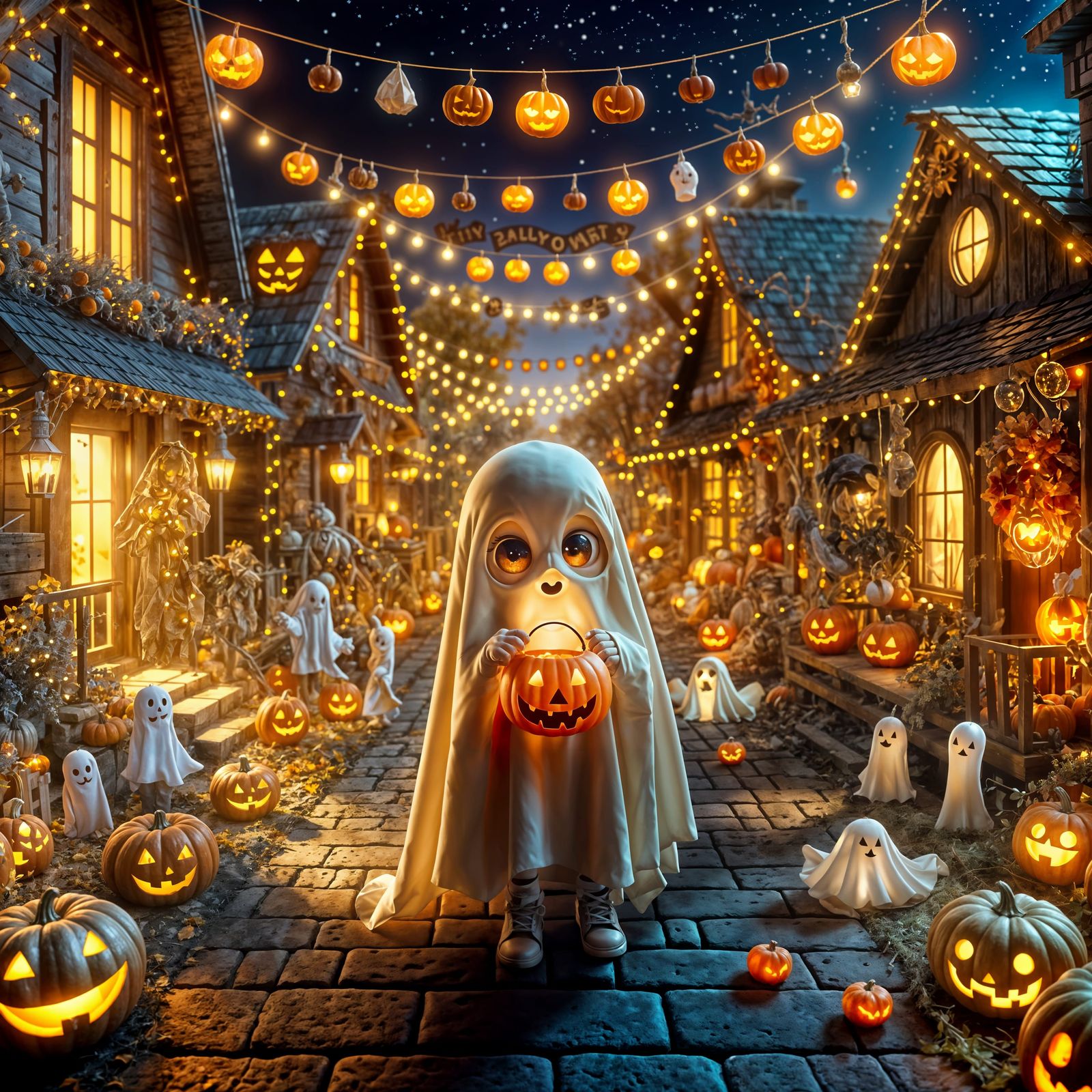 Magical Halloween Night Scene in Animation Style