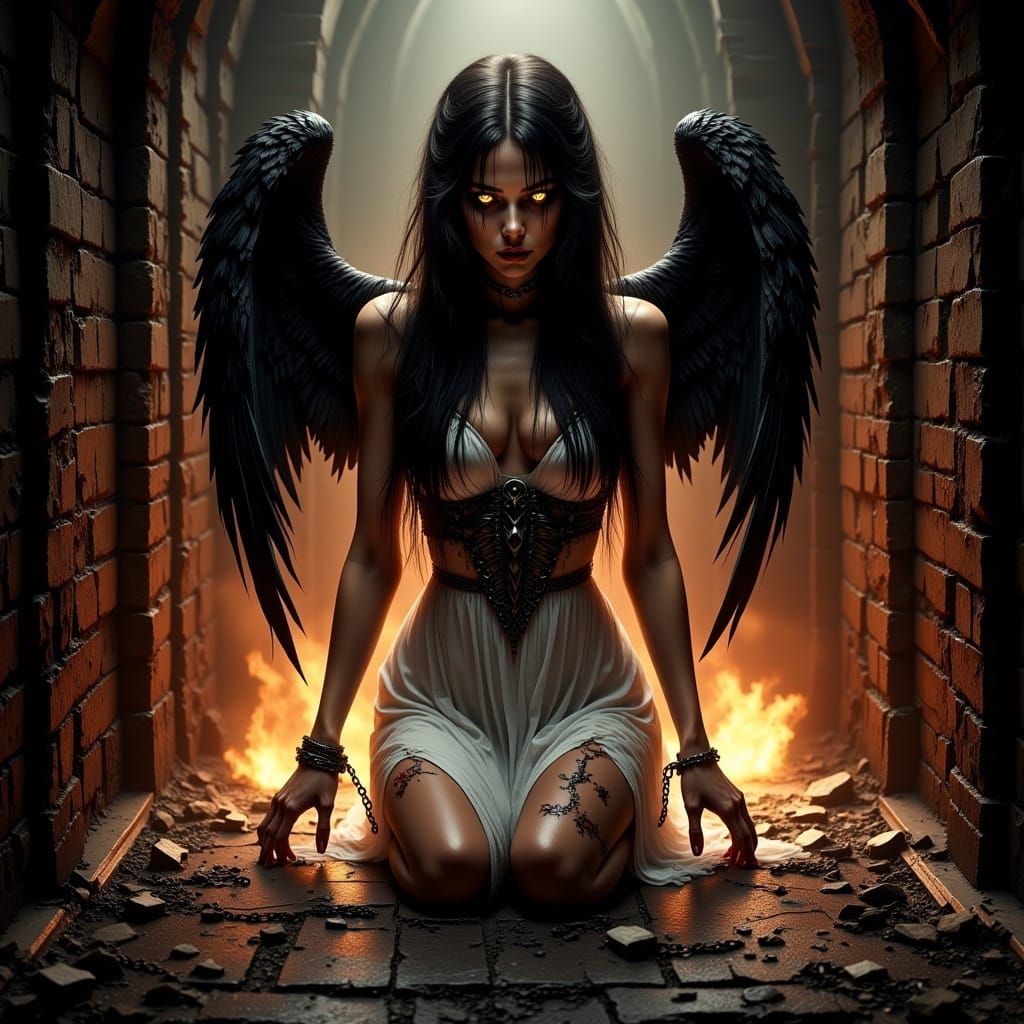 Darkly Magical Hyperrealistic Portrait of a Captive Woman in...