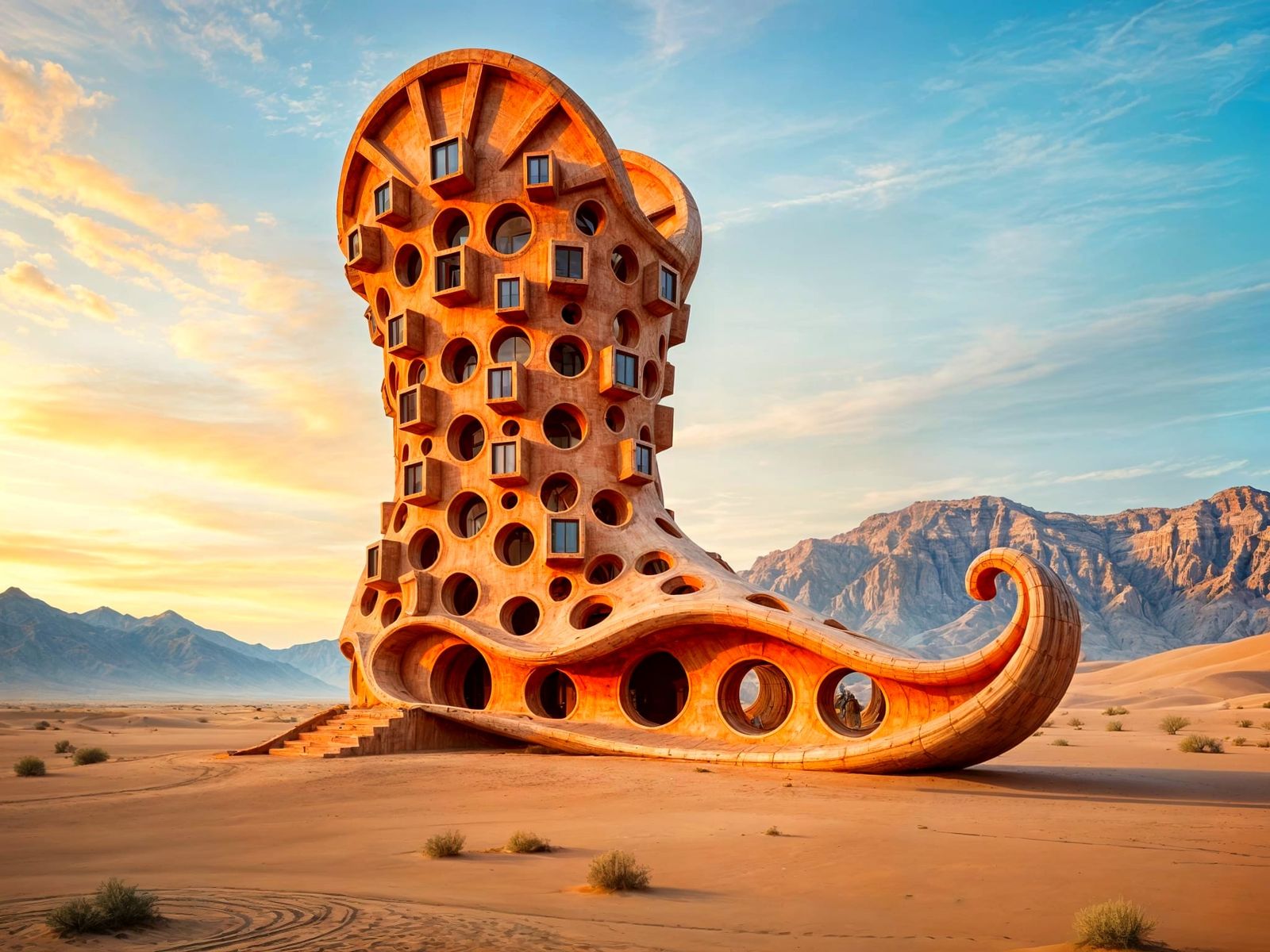 Abstract Fractal Cowboy Boot Hotel in the Desert