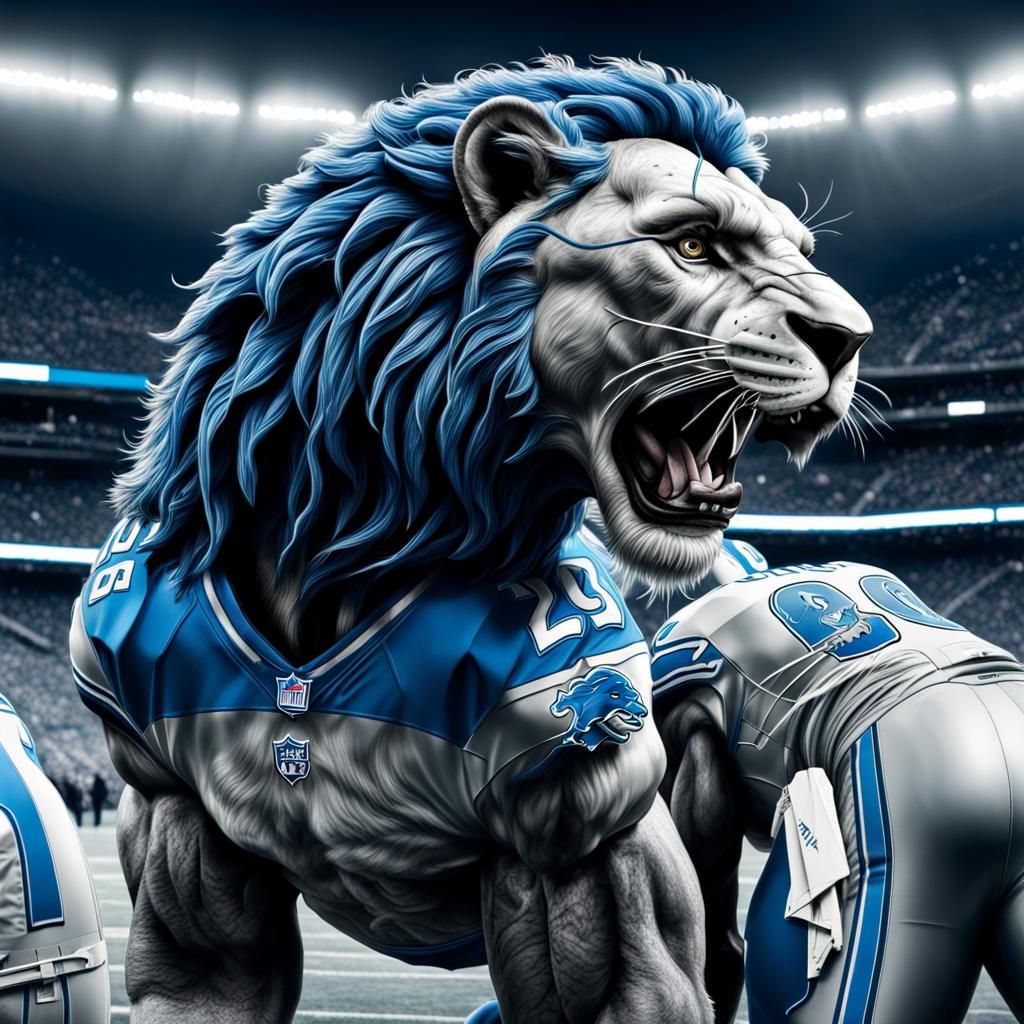 Hyperrealistic Detroit Lions Football Team in Sharp Focus