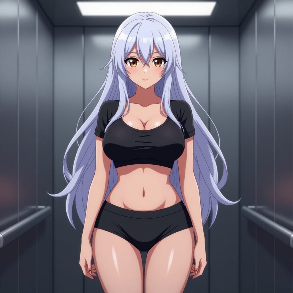 Anime Woman in Elevator, Manga Scan Style