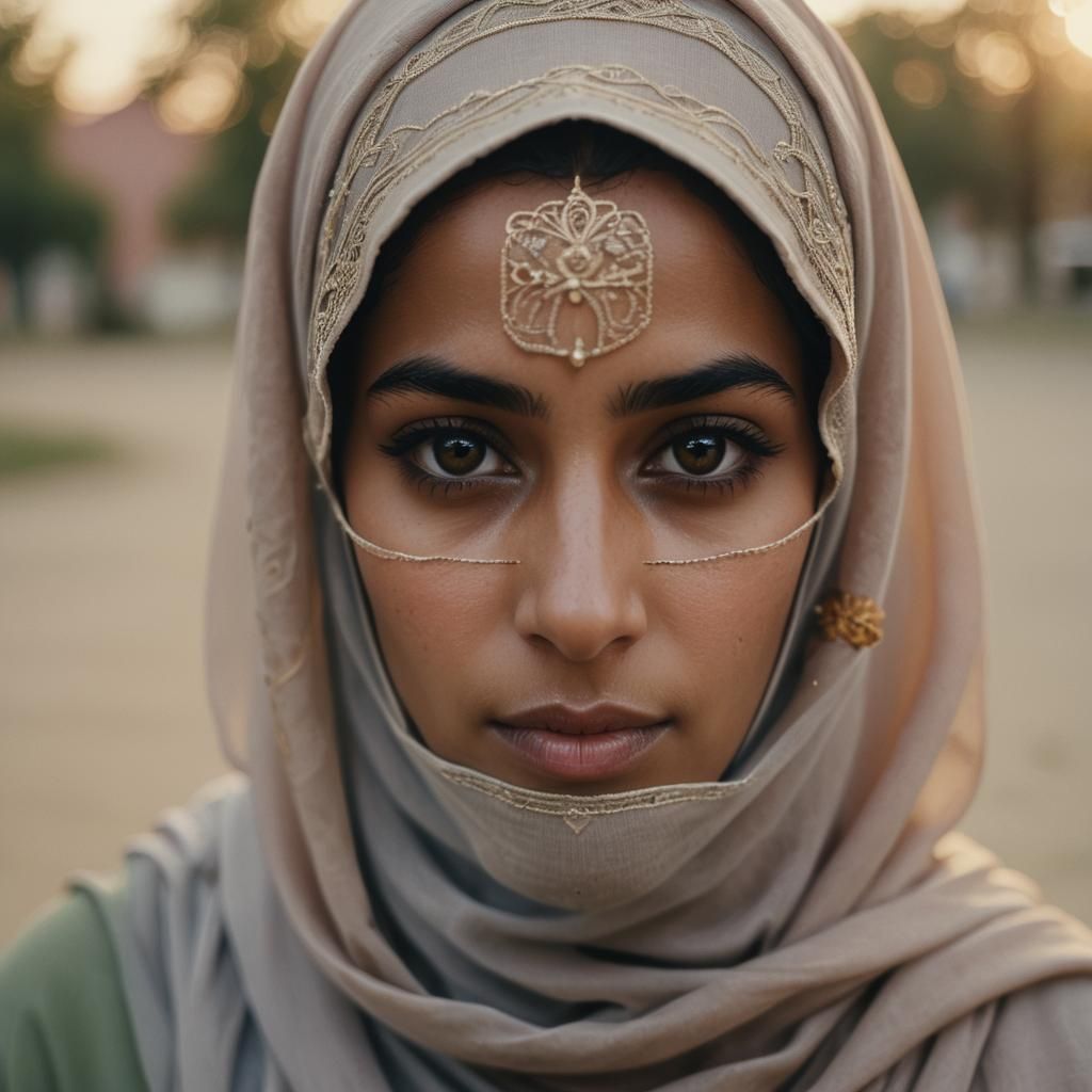Introspective Muslim Woman in Niqab, Cinematic Portrait