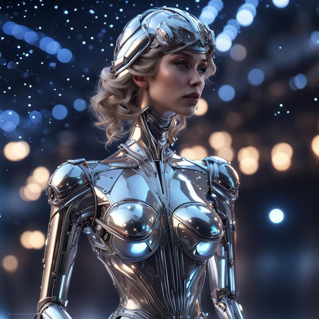 Sorayama Gynoid's Starry Dream: Sci-Fi Art