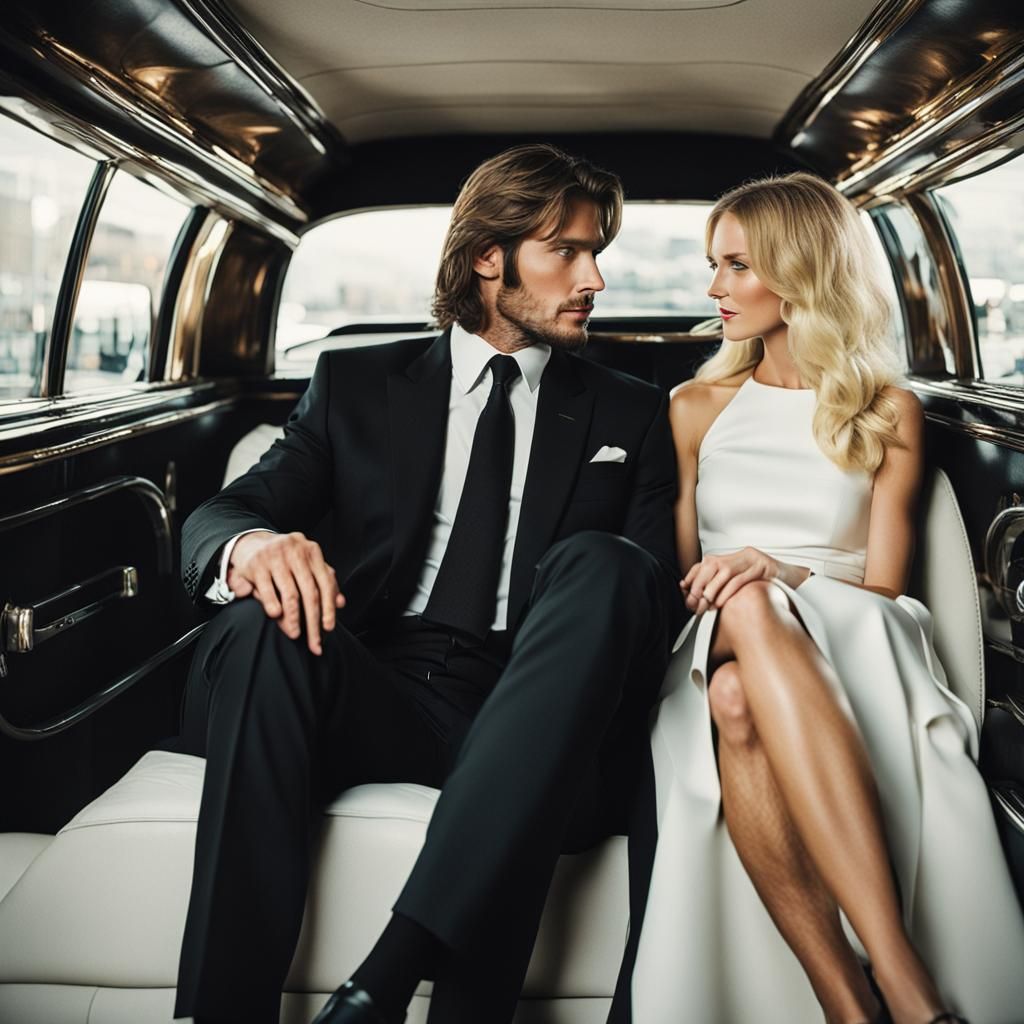 Woman and Man in Limo Interior