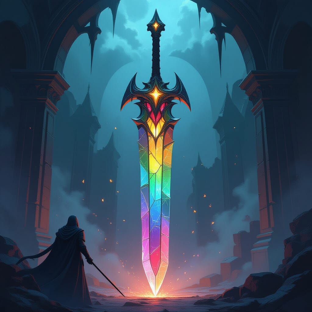Prismgrave: Stained Glass Greatsword in Painted Abyss