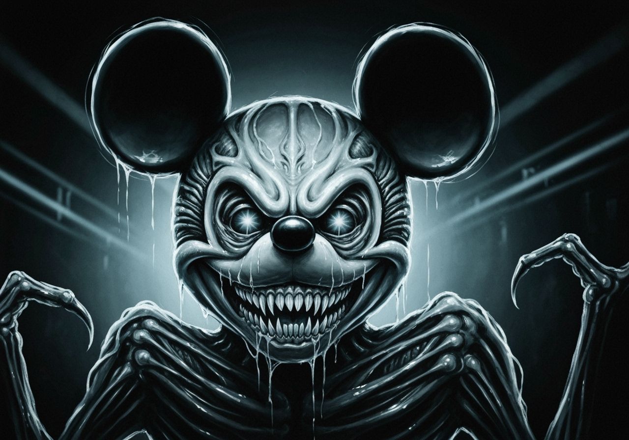 Terrifying Mickey Mouse as Alien Sketch in Giger Style