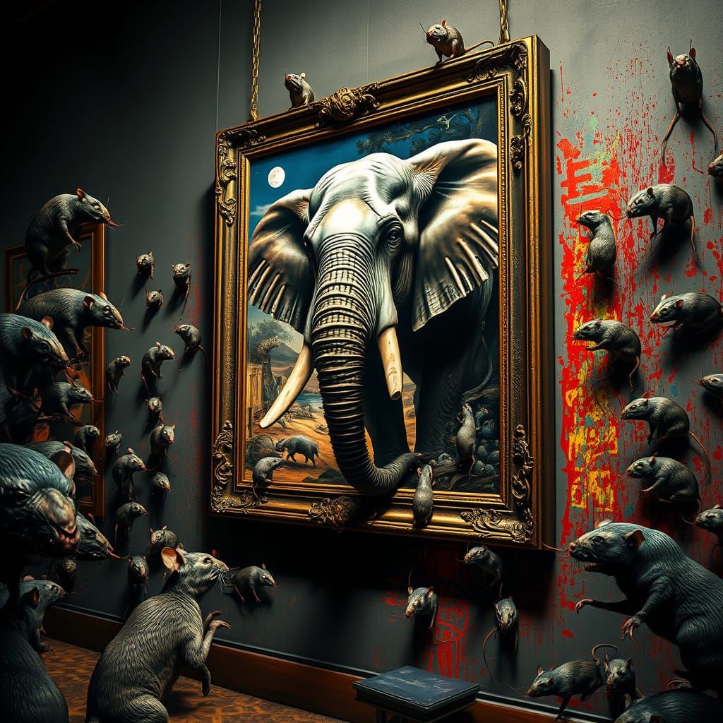 Max Ernst Painting "The Elephant Celebes" With Rats on Museu...