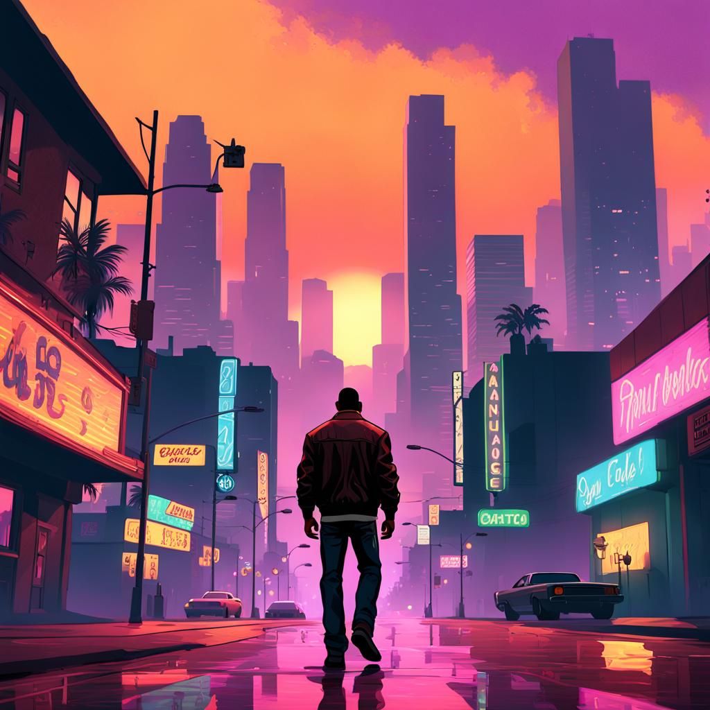 Carl Johnson in Los Santos: Neo Noir Digital Painting