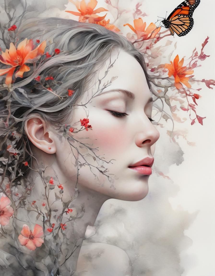 Surreal Floral Portrait in Liquid Watercolor