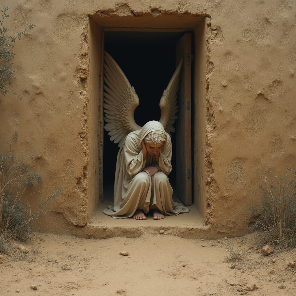 Angels of Ecstasy Passing Through Stone Door