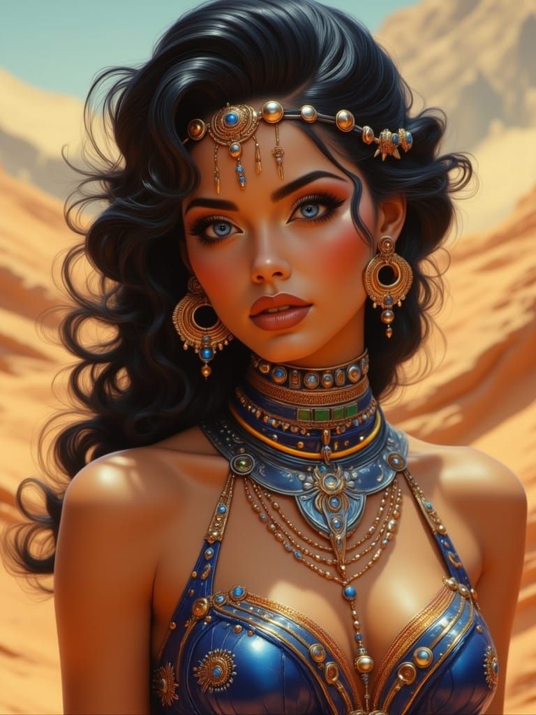 Retro-Futuristic Nabataean Woman in Desert Heat