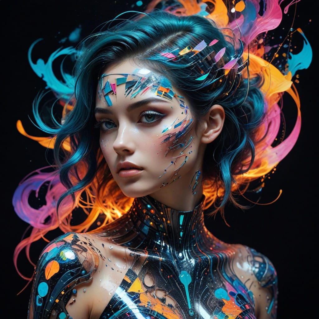 Ethereal Woman in Neon Dreamscape