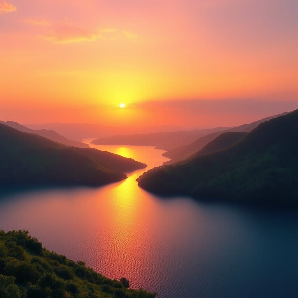 Lake Tanganyika Sunrise Panorama in Photorealistic Style