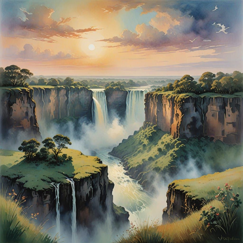 Dreamy Victoria Falls in Ethereal Impressionist Style