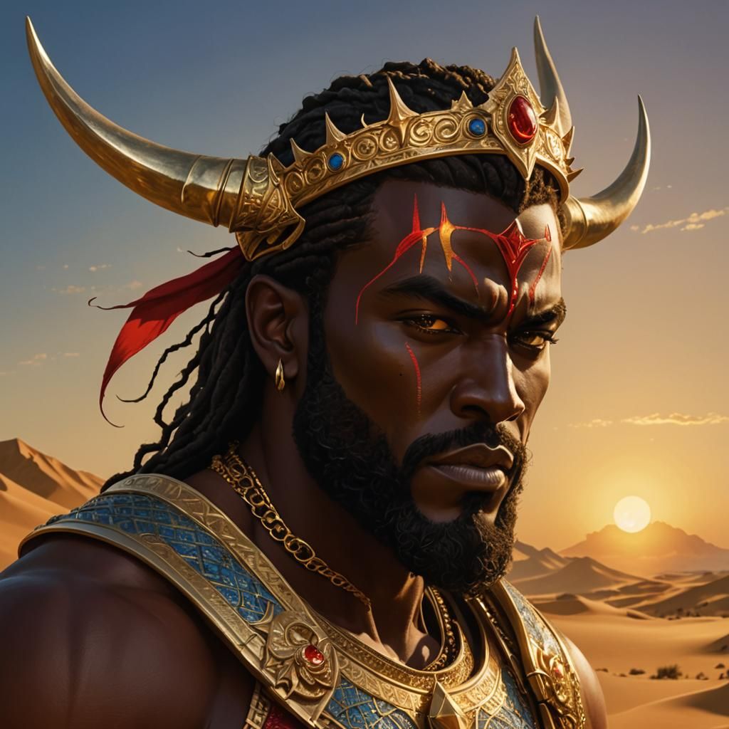 Desert Warrior King with Golden Crown in Mystic Light