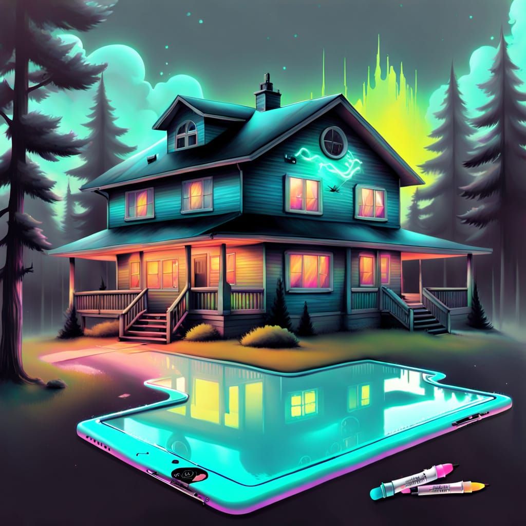 Surreal Iridescent Neon Airbrush Art in Cyberpunk Style