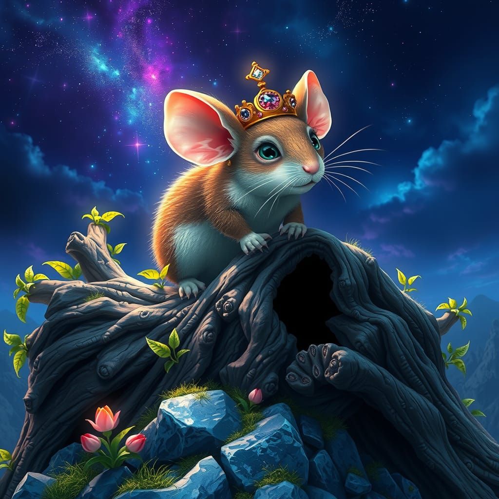 Crowned Mouse in Mystic Night, Fantasy Concept Art