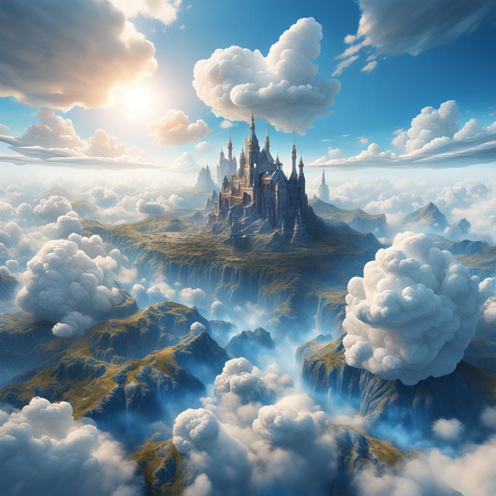 White Clouds in Blue Sky: Detailed Matte Painting