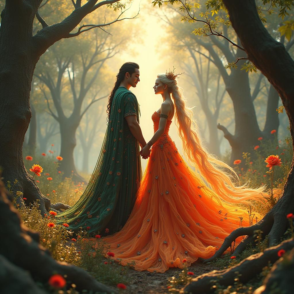 Fantasy Couple in Mystical Realm: Digital Art