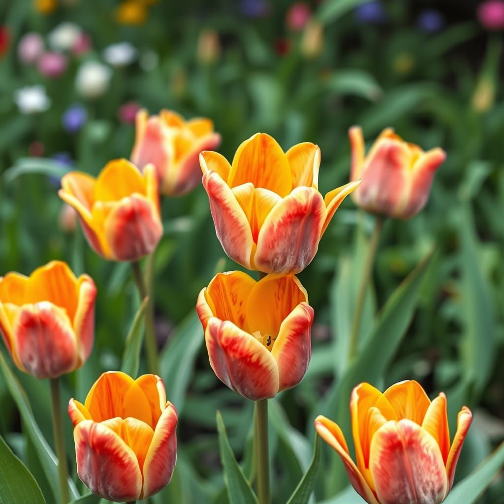 Tulips in Impressionistic Garden with Bold Brushstrokes
