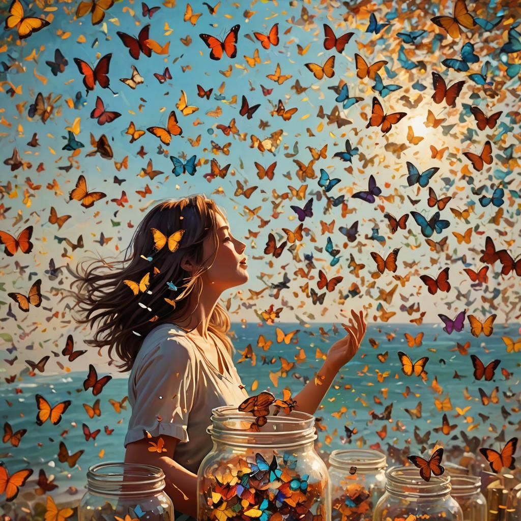 Butterfly Release in Impressionistic Splash Art Style