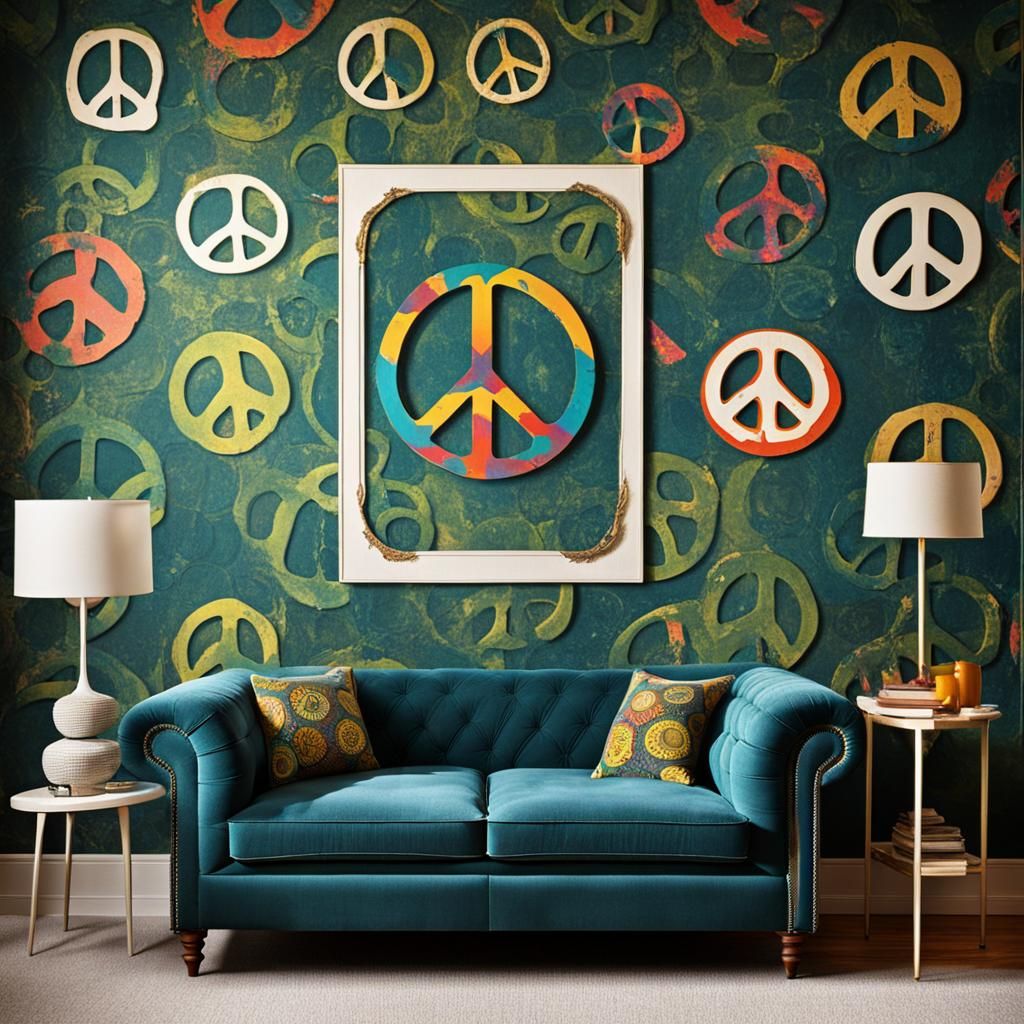 Groovy 1960s Living Room with Peace Symbols