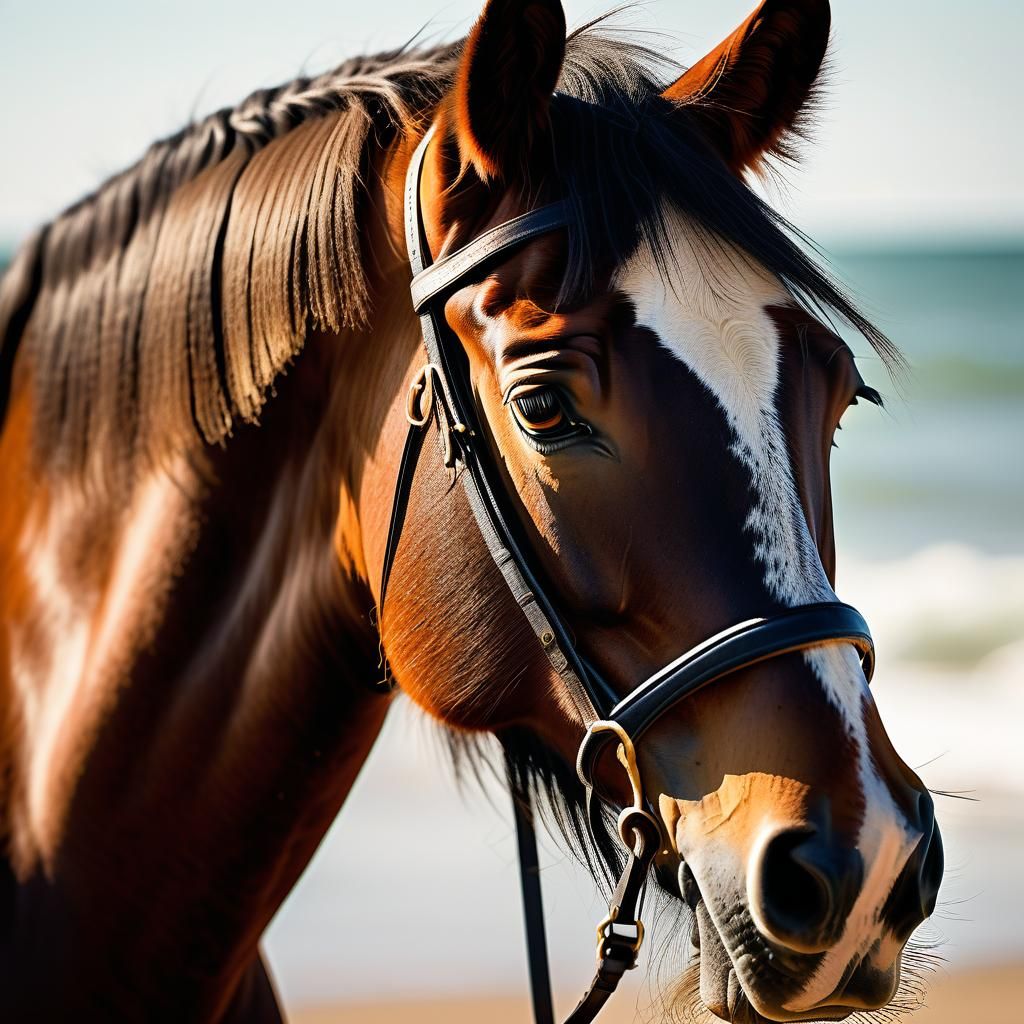 Majestic Horse Portrait on a Beach