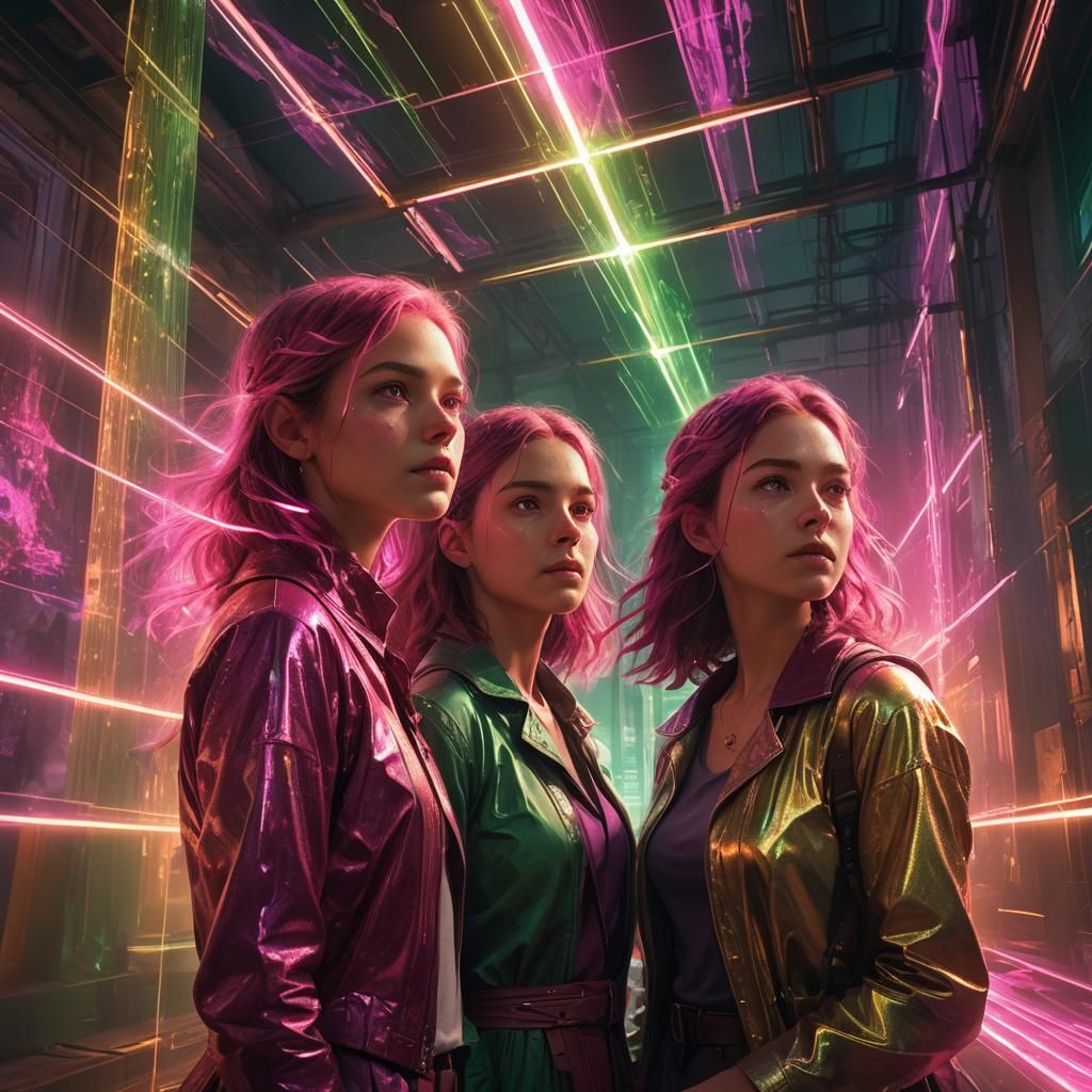 Girls Watch Light Energy Connect in Digital Painting
