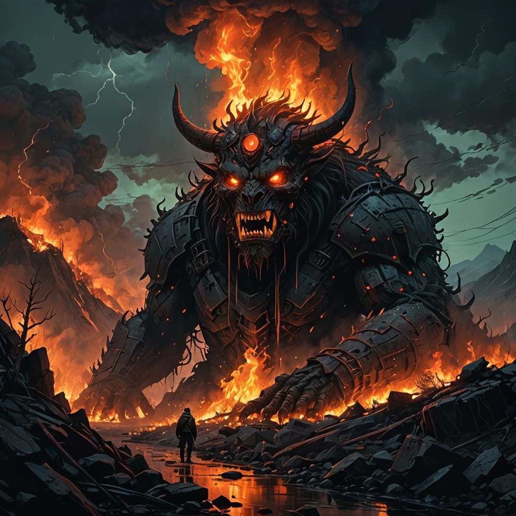 Infernal Fortress Ablaze in Dark Fantasy Concept Art