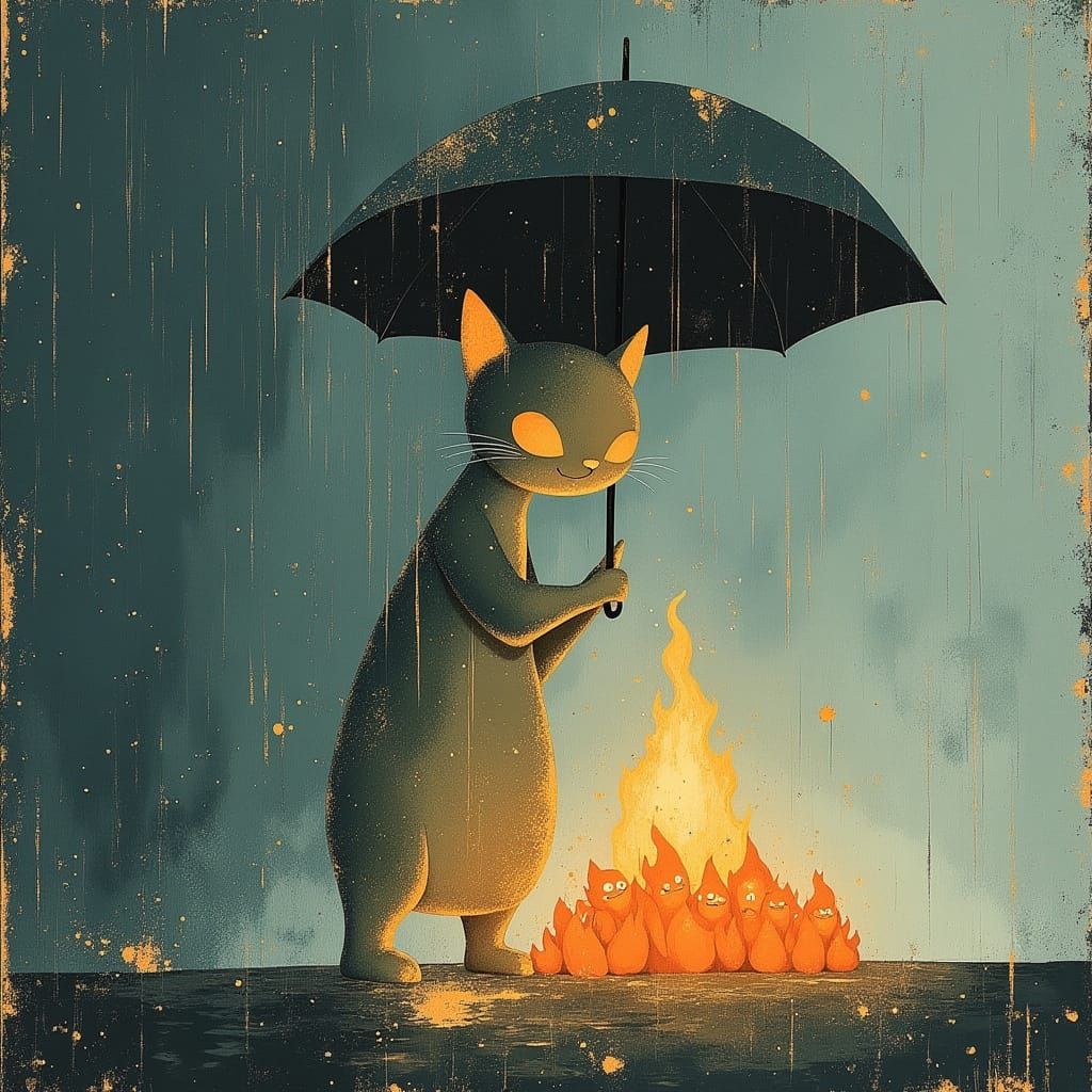 Benevolent Monster Shelters Fire Elementals, Ghibli-Style