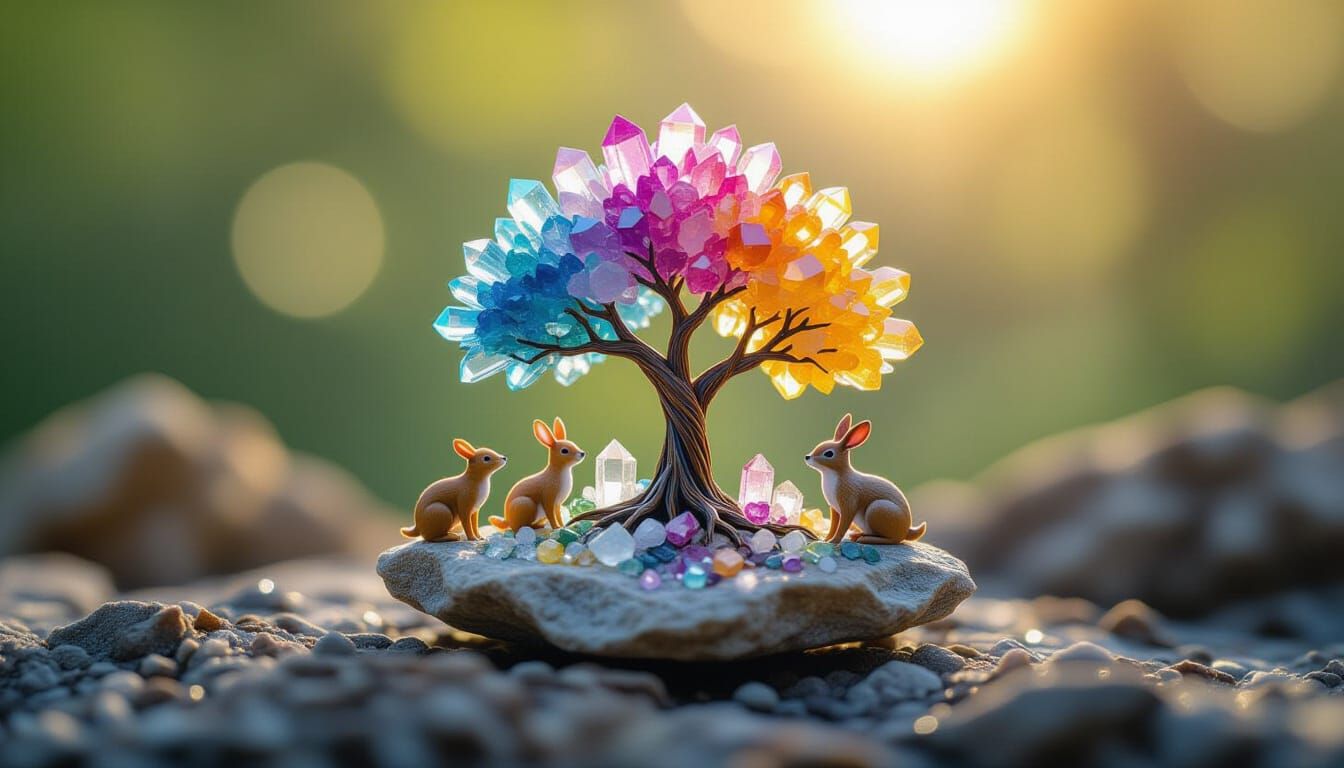 Crystal Mineral Trees and Animals Artpiece