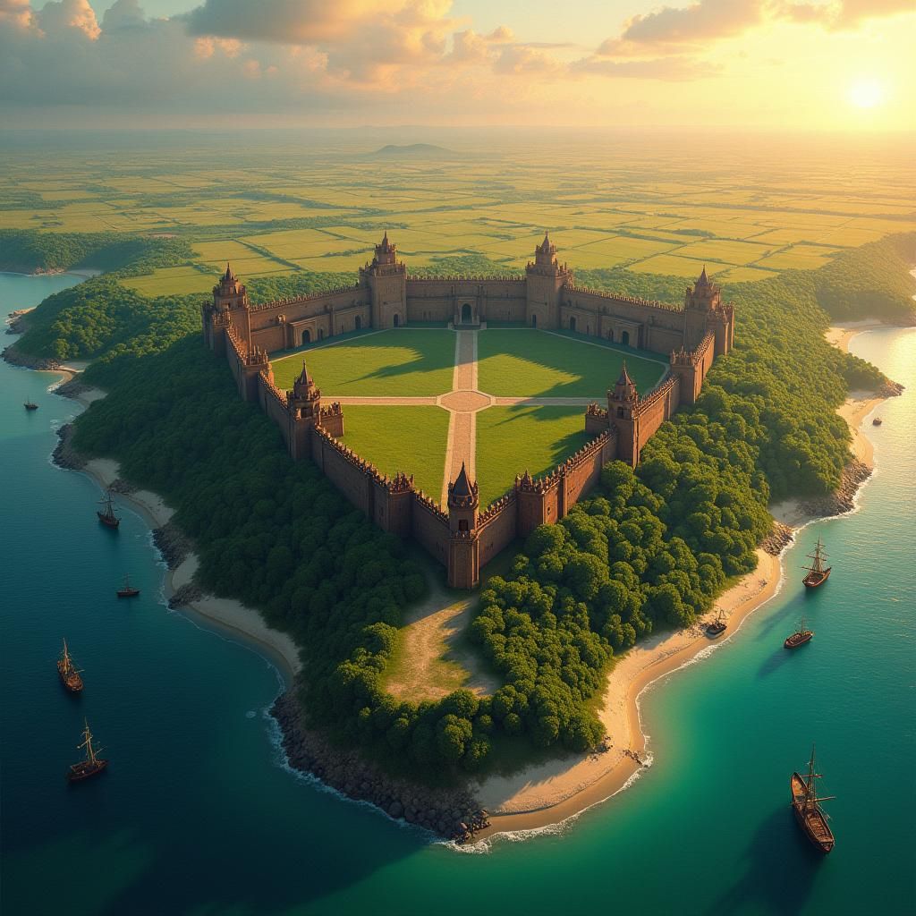 Triangular Jamestown Fort at Sunset: Matte Painting