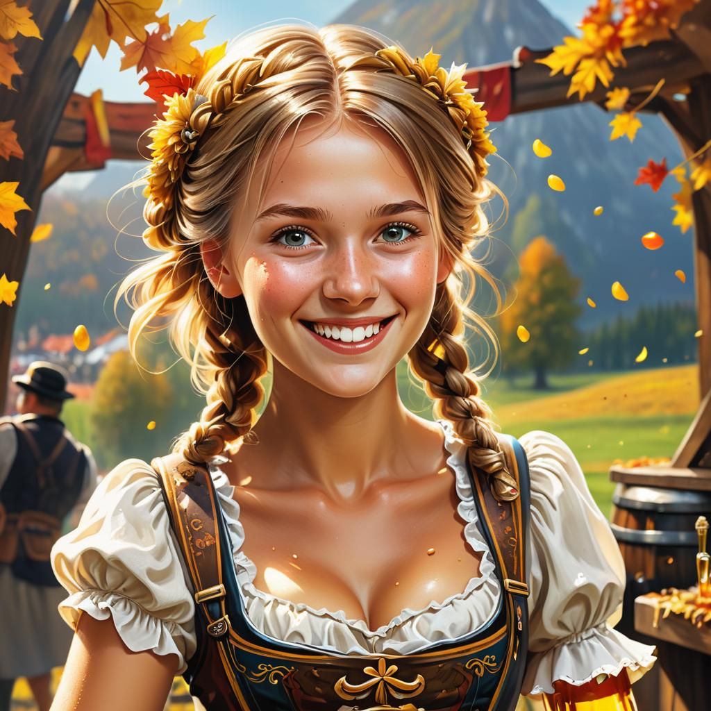 Oktoberfest Beer Maiden in Germany: Hyperrealistic Splash Ar...