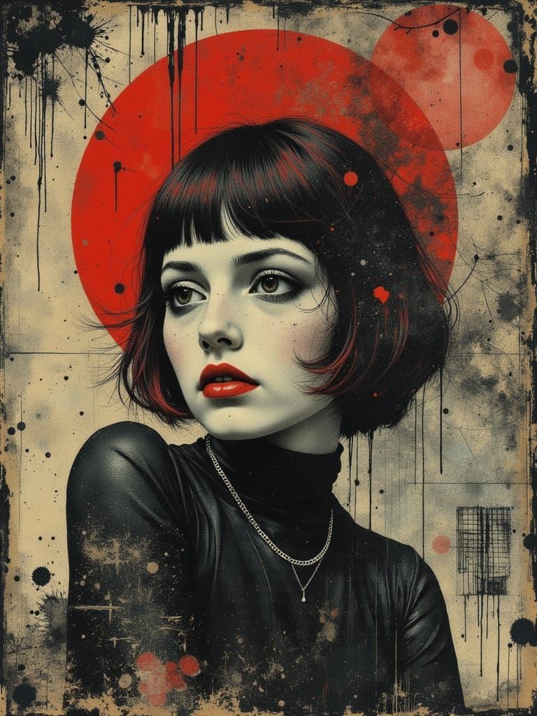 Gothic Woman Portrait in Abstract Art Nouveau Style