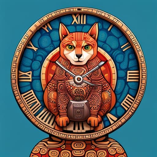 Cat on Clock Inspired by Hundertwasser, Paolozzi