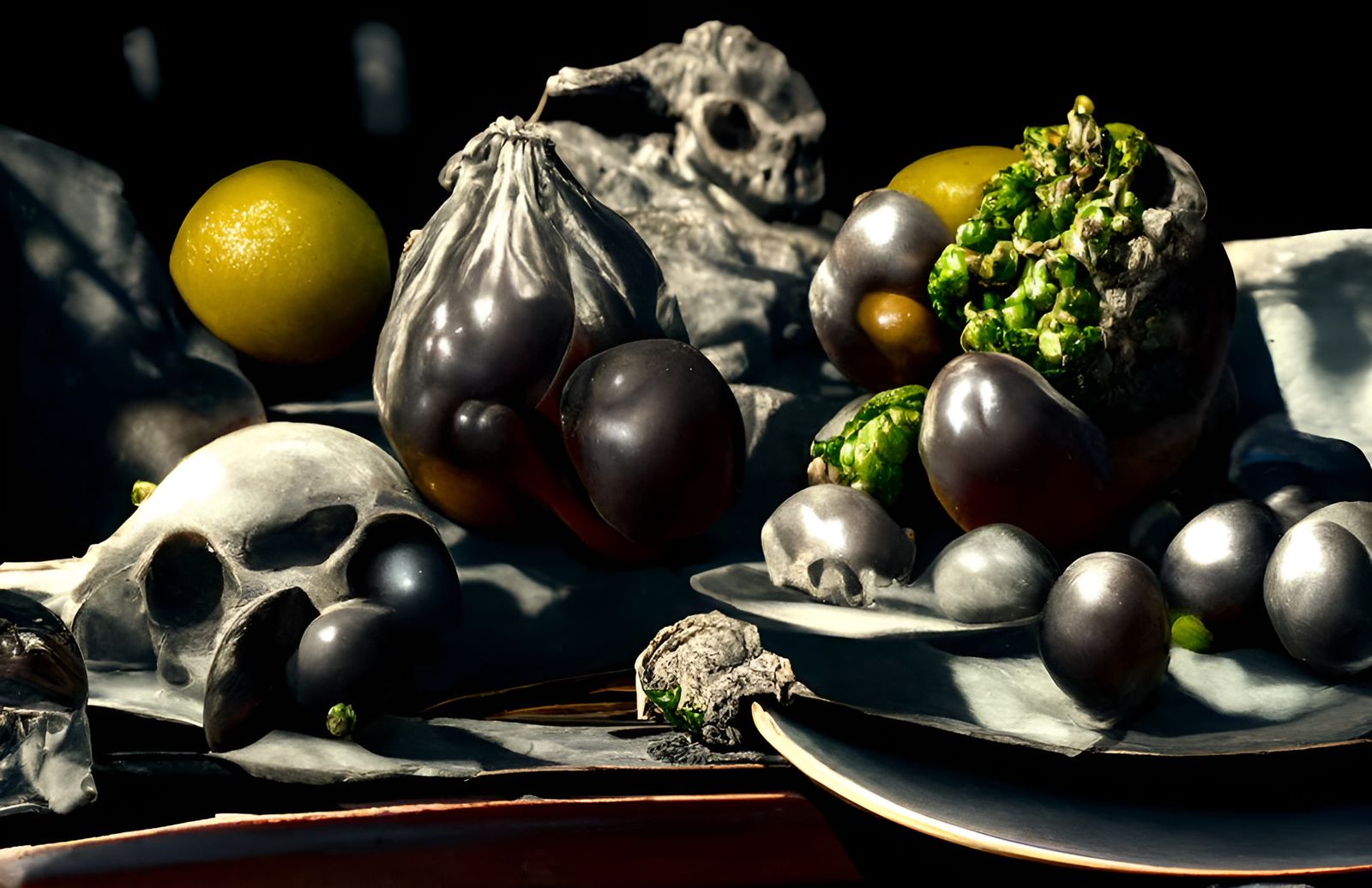Dark Still Life with Decaying Food, Digital Art