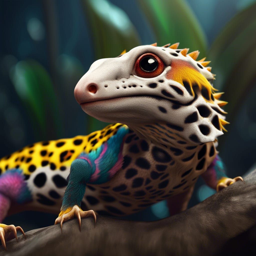Fantastical Leopard Gecko Parrot in Detailed Painting