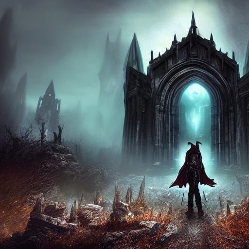 Vampire at Gothic Portal in Dark Fantasy Art