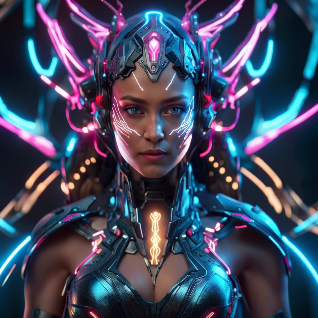Cyborg Android Princess in Cyberpunk Fantasy Style