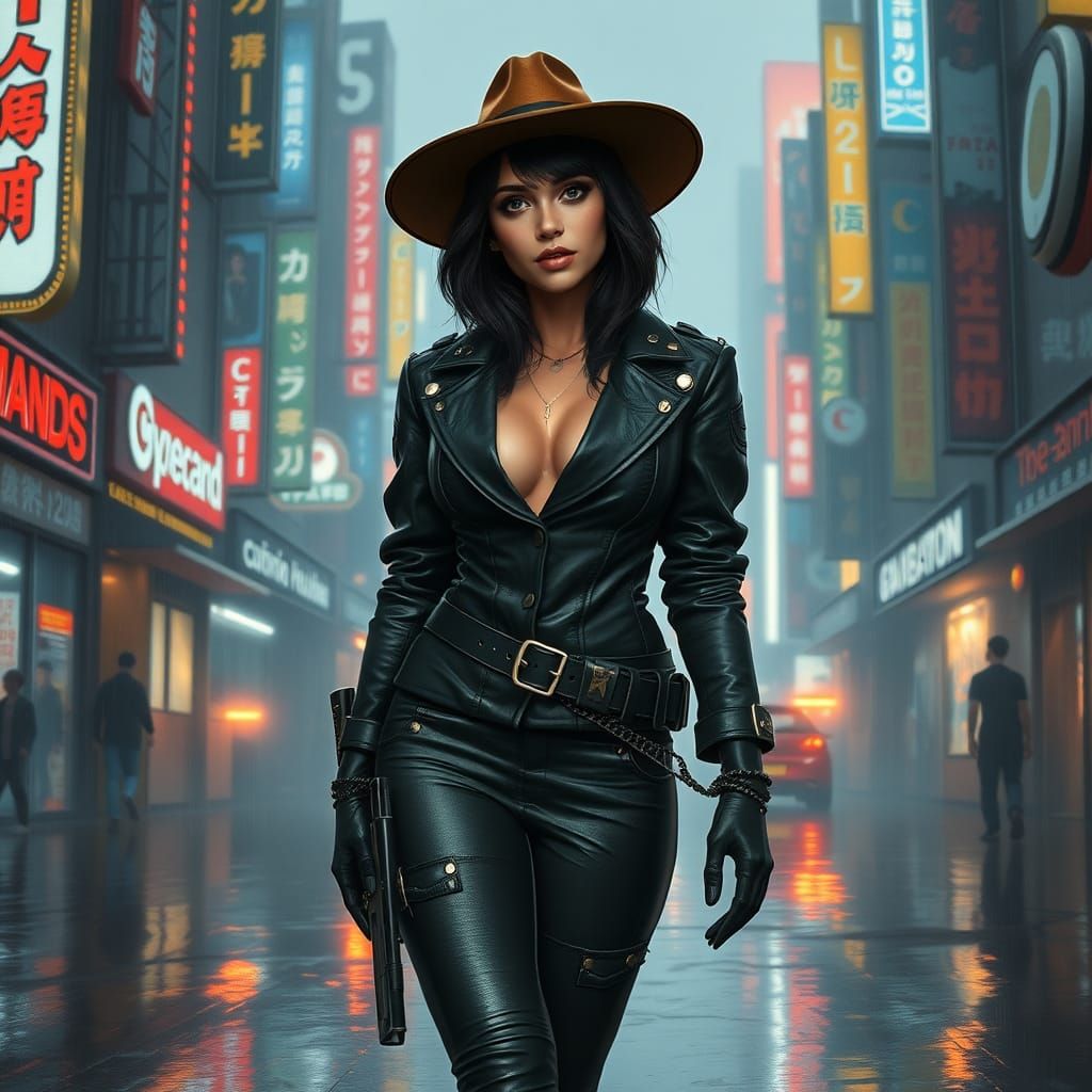 Cyberpunk Cowgirl in Neo-Tokyo: Hyperrealistic Portrait