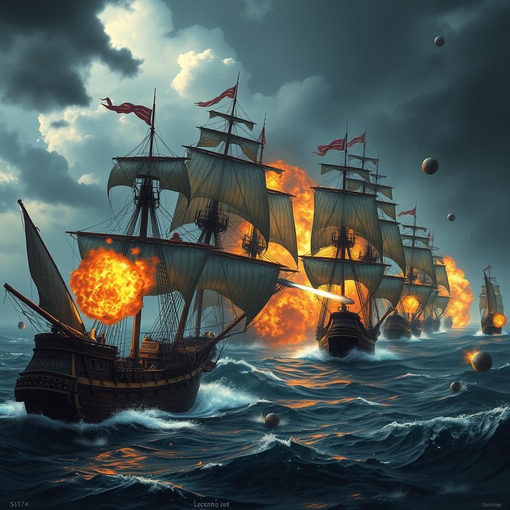 Epic Warships Clash Under Stormy Skies