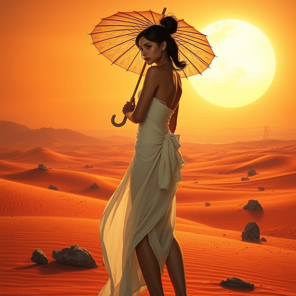 A Latina Woman in an Otherworldly Desert Landscape