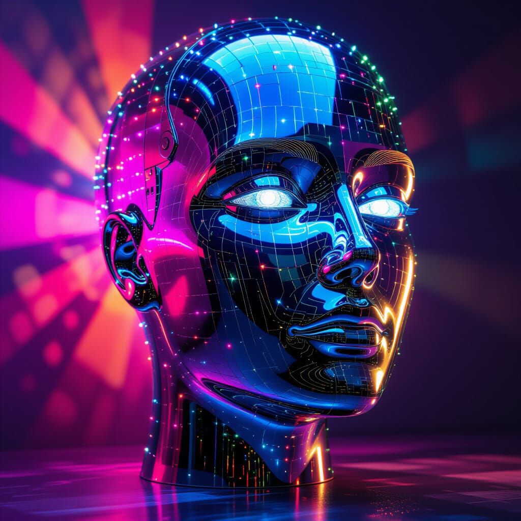 Huge Glass Head Filled with Millions of Lights