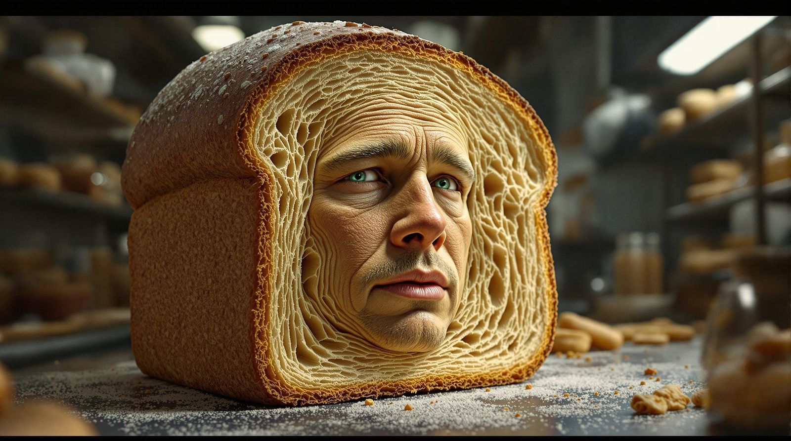 Hyper-Realistic 3D Bread Pitt in Bakery