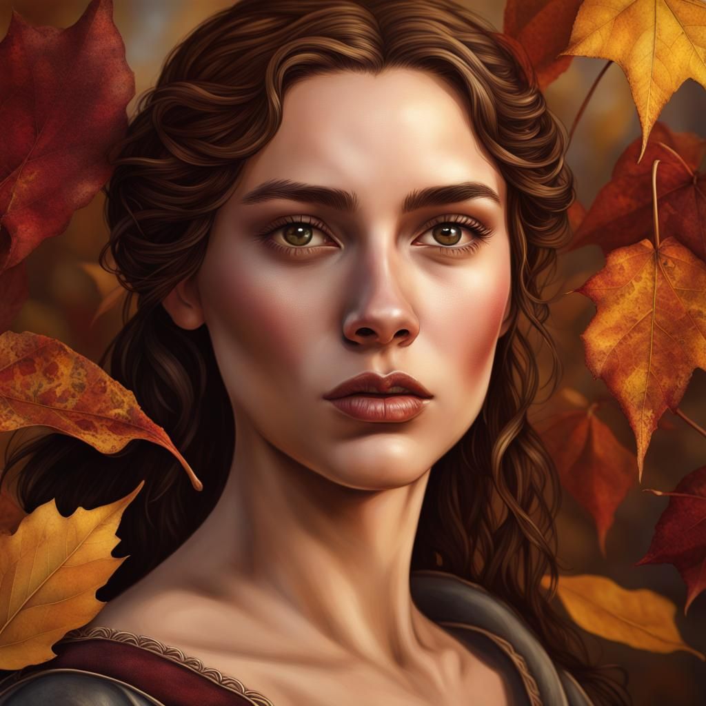 Medieval Woman Portrait with Autumn Leaves